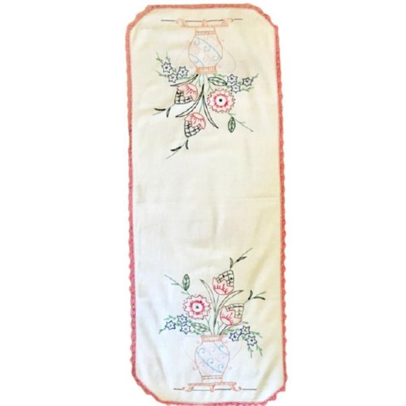 Vintage Dresser Scarf Table Runner Hand Embroider - Picture 2 of 4